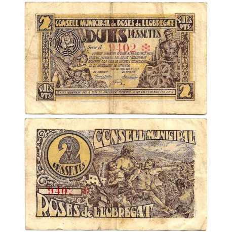 Roses de Llobregat. 1937. 2 Pesetas (BC+)
