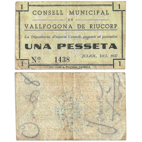 Vallfogona de Riucorp. 1937. 1 Peseta (MBC-)