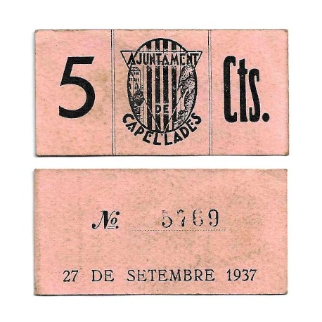 Capellades. 1937. 5 Céntimos (MBC)