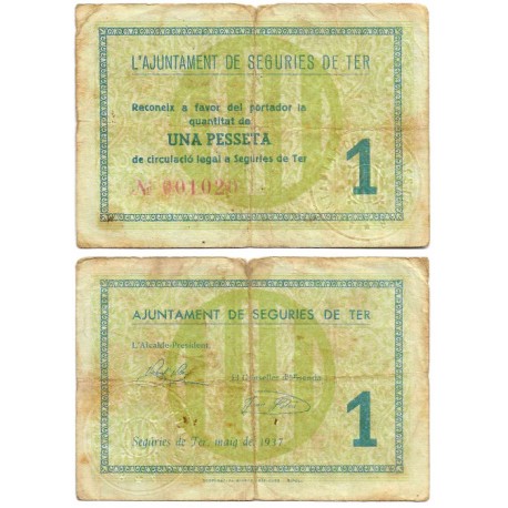 Seguries de Ter. 1937. 1 Peseta (BC/BC+)