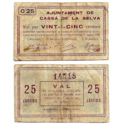 Cassà de la Selva. 1937. 25 Céntimos (BC)