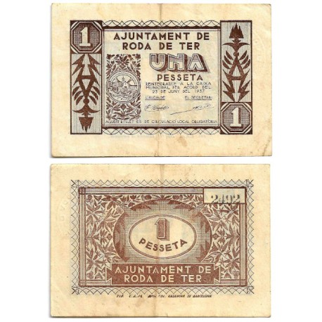 Roda de Ter. 1937. 1 Peseta (MBC)