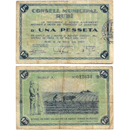 Rubí. 1937. 1 Peseta (BC/BC+)