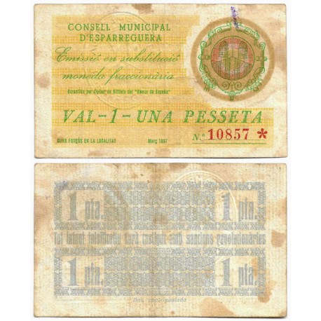 Esparreguera. 1937. 1 Peseta (BC+/MBC-)