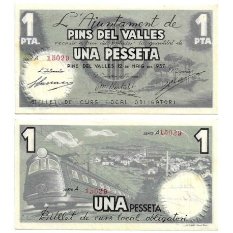 Pins del Vallès. 1937. 1 Peseta (EBC/EBC+) Pequeña Mancha
