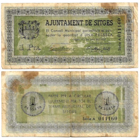 Sitges. 1937. 1 Peseta (BC) Manchas