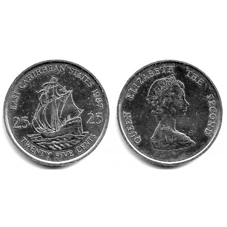(14) Estados Orientales Caribeños. 1987. 25 Cents (EBC)