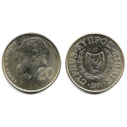 (62.2) Chipre. 1991. 20 Cents (SC)