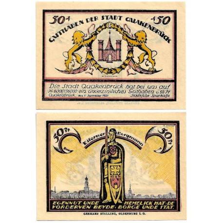Quakenbrück (Baja Sajonia). 1921. 50 Pfennig (EBC+)
