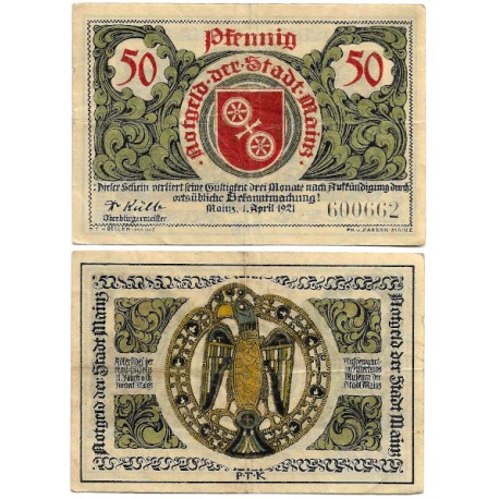 Mainz (Renania-Palatinado). 1921. 50 Pfennig (MBC+)