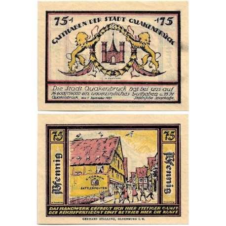 Quakenbrück (Baja Sajonia). 1921. 75 Pfennig (EBC+)