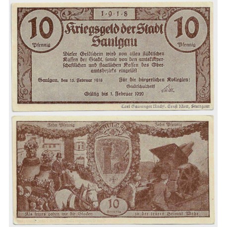 Saulgau (Baden-Wurtemberg). 1920. 10 Pfennig (EBC+)