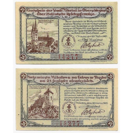 Nikolai (Alta Silesia, Actual Polonia). 1921. 25 Pfennig (EBC+)