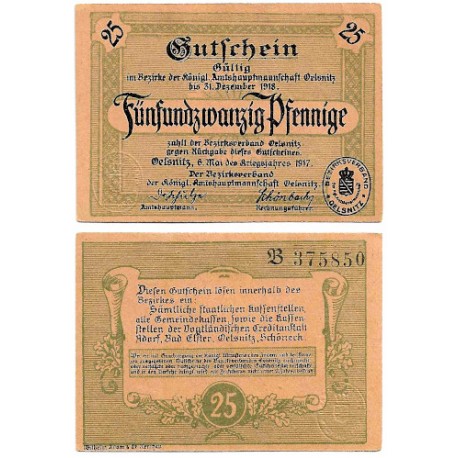 Oelsnitz (Sajonia). 1918. 25 Pfennig (EBC+)