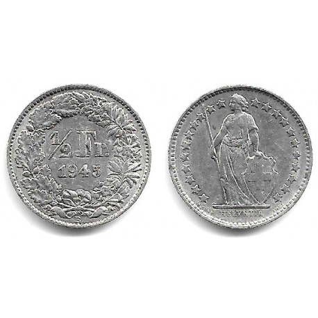 (23) Suiza. 1945B. ½ Franc (MBC) (Plata)