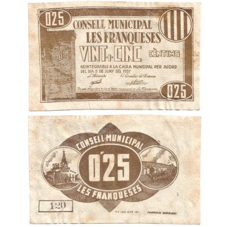 Les Franqueses. 1937. 25 Céntimos (MBC)