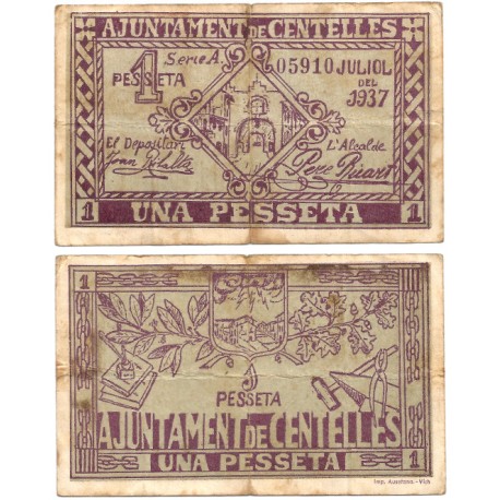 Centelles. 1937. 1 Peseta (BC)