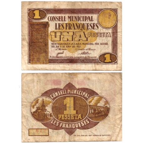 Les Franqueses. 1937. 1 Pesetas (BC/BC+)
