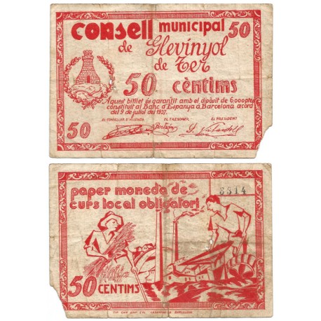 Glevinyol de Ter. 1937. 50 Céntimos (BC) Roturas
