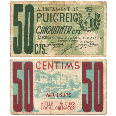 Puigreig. 1937. 50 Céntimos (BC)