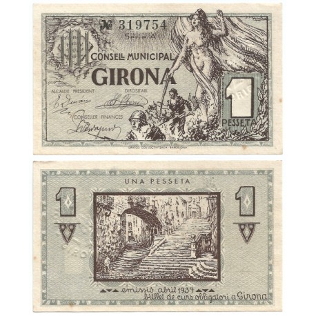 Gerona. 1937. 1 Peseta (SC-) Manchitas