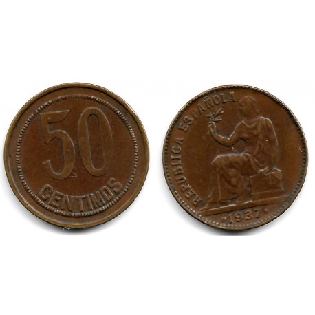 España (II República). 1937*(3--). 50 Céntimos (MBC) Variante, Orla de Puntos Cuadrados