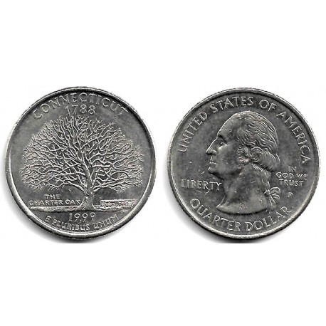 (297) Estados Unidos de América. 1999(P). Quarter Dollar (MBC) Connecticut