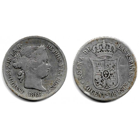 Isabel II. 1866. 40 Céntimos de Escudo (BC/BC-) (Plata) Ceca de Madrid