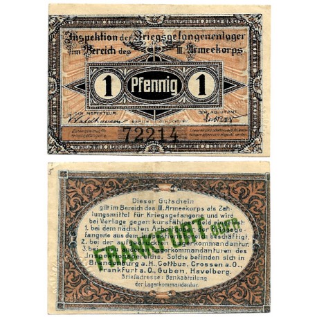 Frankfurt Oder (Brandeburg). 1917. 1 Pfennig (EBC) Campo de Prisioneros de Guerra