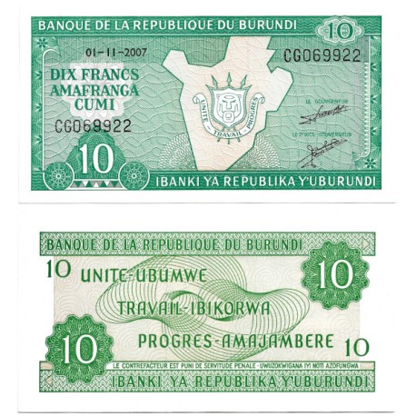 (33e) Burundi. 2007. 10 Francs (SC)