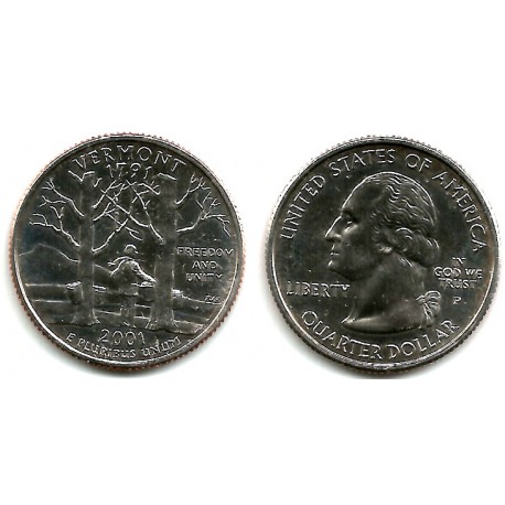 (321) Estados Unidos de América. 2001(P). Quarter Dollar (SC) Vermont