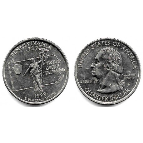 (295) Estados Unidos de América. 1999(D). Quarter Dollar (EBC) Pennsylvania