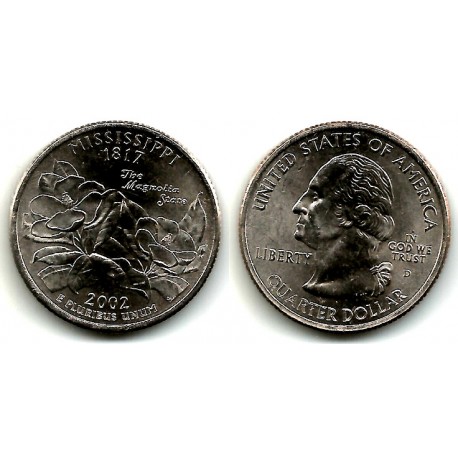 (335) Estados Unidos de América. 2002(D). Quarter Dollar (EBC+) Mississippi