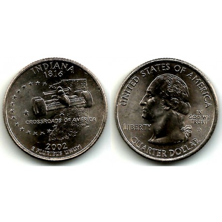 (334) Estados Unidos de América. 2002(D). Quarter Dollar (SC) Indiana