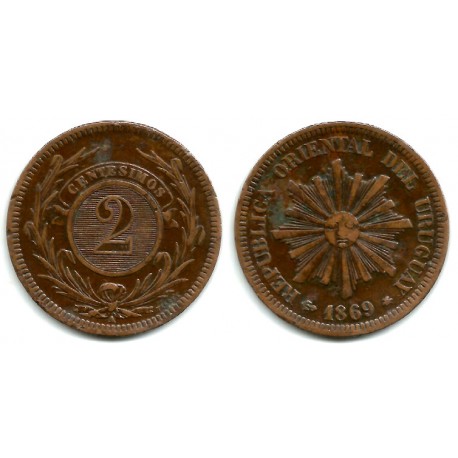 (12) Uruguay. 1869A. 2 Centesimos (EBC)