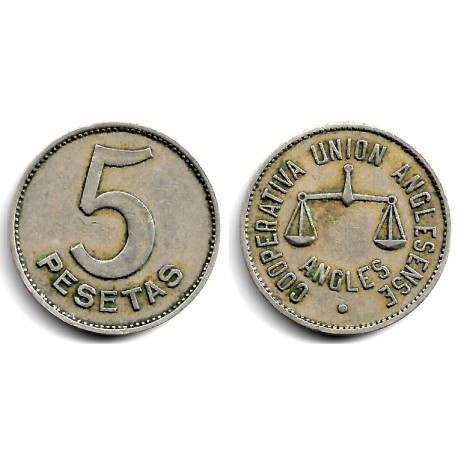 Cooperativa Unión Anglesense. Anglès. 5 Pesetas (MBC+)