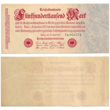 (92) Imperio Alemán (Weimar). 1923. 500000 Mark (MBC+)