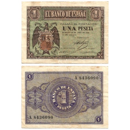 Estado Español. 1938. 1 Peseta (MBC) Serie A