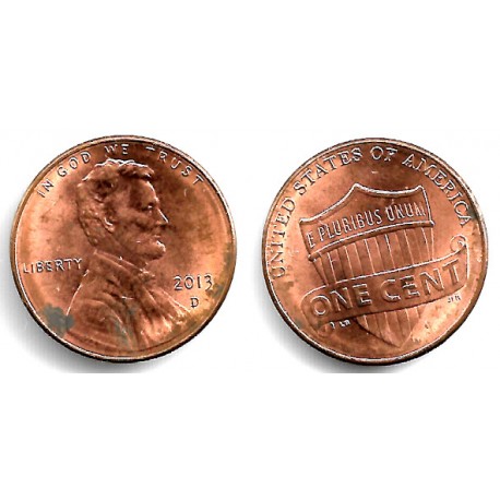 (468) Estados Unidos de América. 2013(D). 1 Cent (MBC) Manchas