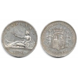 Gobierno Provisional. 1870*(18-70). 5 Pesetas (BC+) (Plata) Ceca de Madrid SN-M