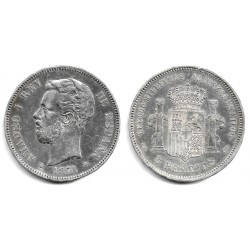 Amadeo I. 1871*(18-75). 5 Pesetas (MBC-) (Plata) Ceca de Madrid DE-M
