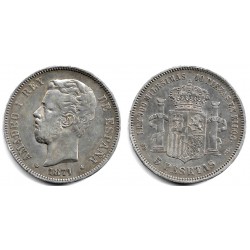 Amadeo I. 1871*(18-71). 5 Pesetas (BC+) (Plata) Ceca de Madrid SD-M
