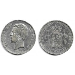 Amadeo I. 1871*(18-74). 5 Pesetas (BC+) (Plata) Ceca de Madrid DE-M