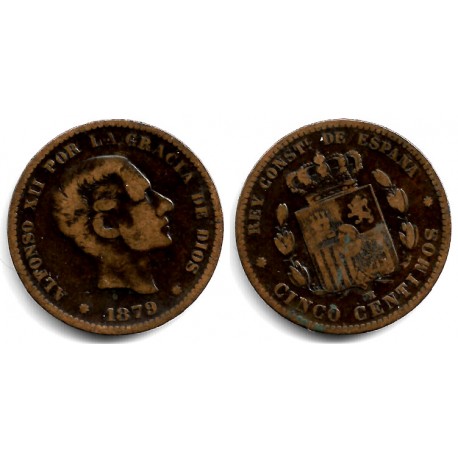 Alfonso XII. 1879. 5 Céntimos (BC/BC-) Ceca de Barcelona OM