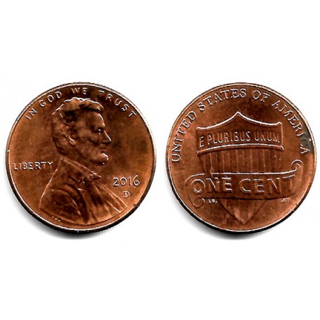 (468) Estados Unidos de América. 2016(D). 1 Cent (EBC) Mancha