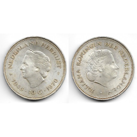 (195) Países Bajos. 1970. 10 Gulden (EBC) (Plata)