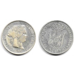 Isabel II. 1866. 40 Céntimos de Escudo (BC+) (Plata) Ceca de Madrid