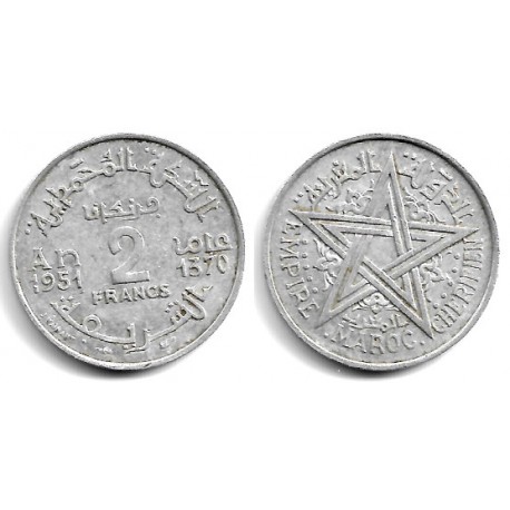 (Y47) Marruecos. 1370AH. 2 Francs (MBC)