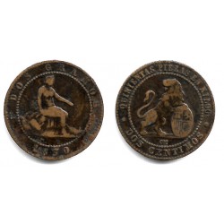 Gobierno Provisional. 1870. 2 Céntimos (BC/BC-) Ceca de Barcelona OM