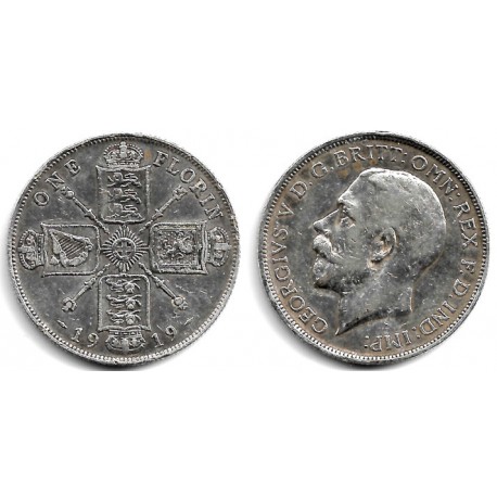 (817) Gran Bretaña. 1919. 1 Florin (MBC-) (Plata)